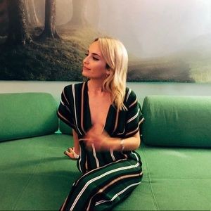 Faithfull the Brand Green Striped Jumpsuit